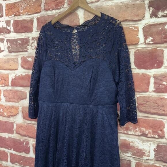 Torrid Dress Women's 20 Navy Blue Lace Midi Illusion Long Sleeve Formal Zip Up - Picture 4 of 9
